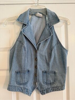 Vintage Light Wash Denim Button-Front Vest